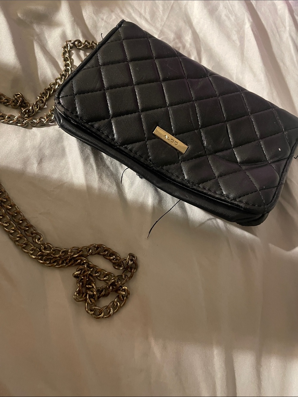 Aldo Black Quilted Crossbody with Gold Chain